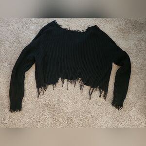 Black sweater, frayed and cropped